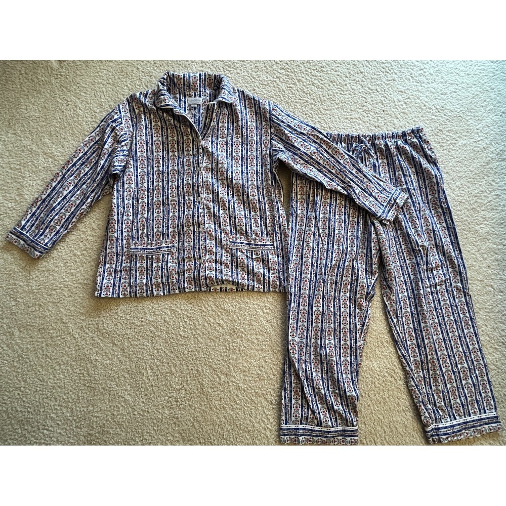 Lanz of Salzburg Tyrolean Flannel Pajama Set Royal Blue Women L 14-16